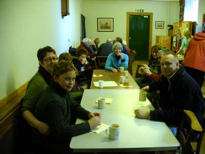 Enjoying breakfast back at the church.